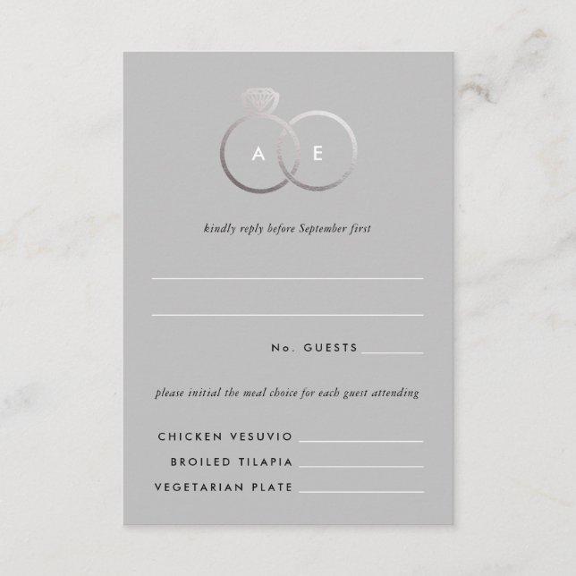 Gris Moderne Argent Anneaux Mariage RSVP Carte de  (Devant)