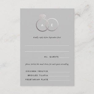 Gris Moderne Argent Anneaux Mariage RSVP Carte de 