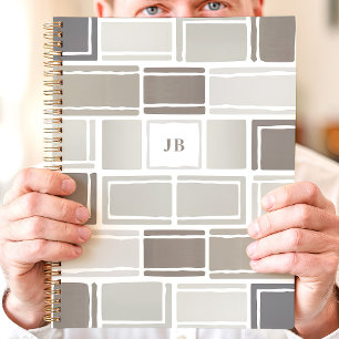 Gris Moderne Géométrique Monogrammé