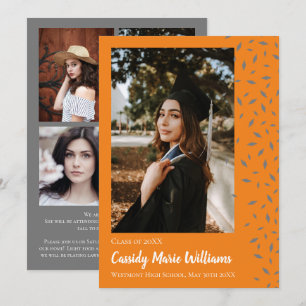 Gris Orange Confetti Faire-part de graduation
