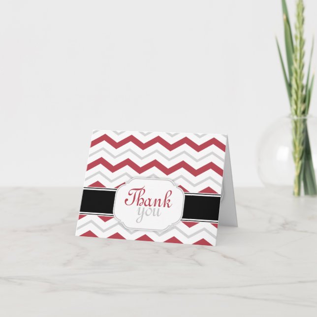 Gris & Red Chevron Trendy Merci Cartes (Devant)