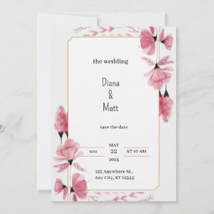 Gris rose Floral Faire-part de mariage esthétique