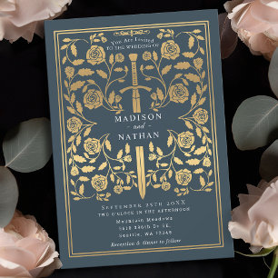 Gris Royal Médiéval Faire-part de mariage or