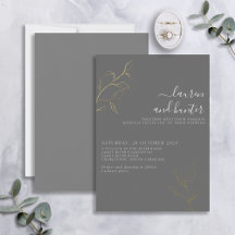 Gris Script Gold Botanique Mariage Foil Invitation