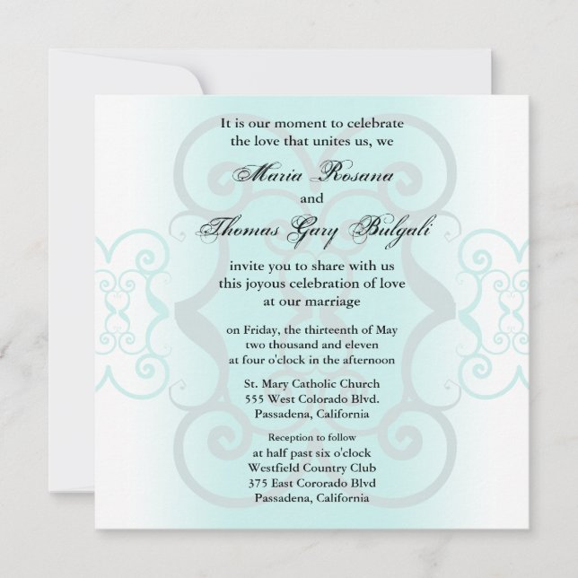 Gris simplement turquoise de faire-part de mariage (Devant)