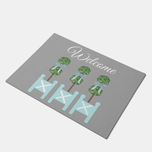 Gris Turquoise Topiary Birds Tapis de porte (Incliné)