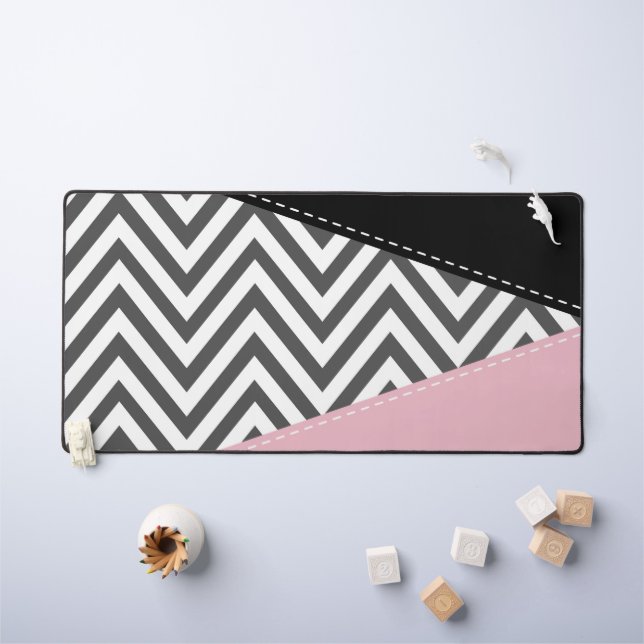 Gris Zigzag, Gris Chevron, Motif Zigzag, Rose (Tableau pour enfants)