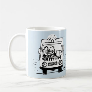 Gritting Truck hat einen Fahrer, der seine Zähne b Kaffeetasse
