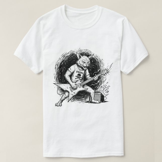 Gritty Ink Cat Guitar T-Shirt for Men (Design vorne)