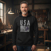 Gritty USA Flag Skull Graphic Black Hoodie
