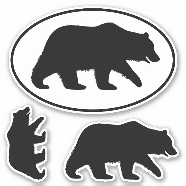 Grizzle Bären Silhouetten Oval und Die Aufkleber s (Vorderseite)