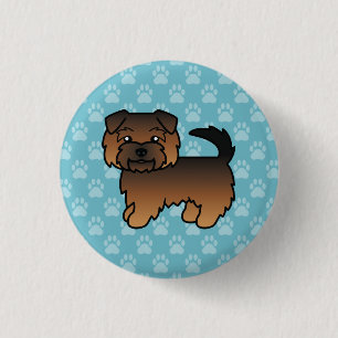 Grizzle Norfolk Terrier Cartoon-Hund auf Blau Button