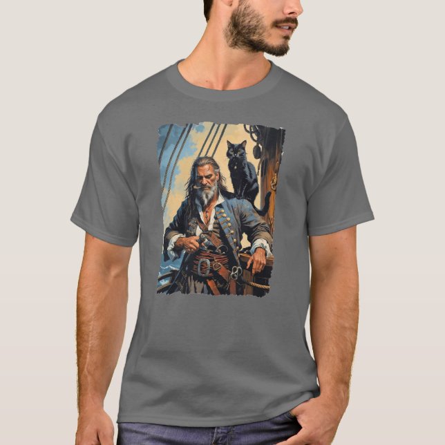 Grizzled alten Piraten auf dem Deck seines Schiffe T-Shirt (Vorderseite)