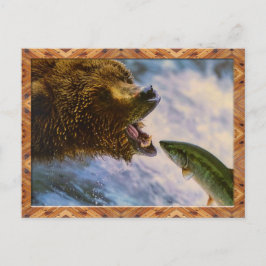 Grizzles Bären, Steelhead Lachs Postkarte