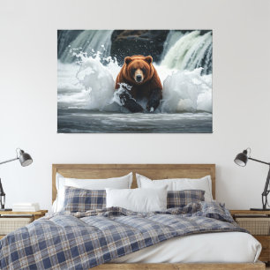 Grizzles Bärenfischen bei Wasserfällen Leinwanddruck