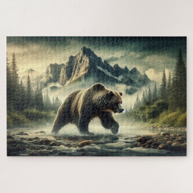 Grizzles Crossing, Grizzly Bär, Berglandschaft (Horizontal)