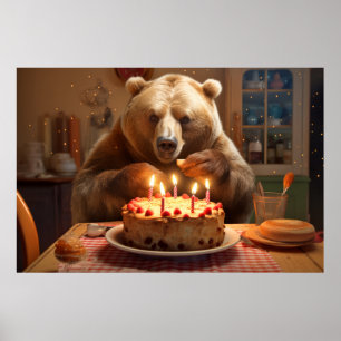 Grizzly Bär Animal Fun Cooking Cake Happy Time Poster