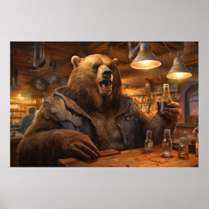 Grizzly Bär Animal Fun Drink Happy Relax Time Poster