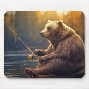 Grizzly Bär Animal Fun Lake Fishing Happy Time Mousepad