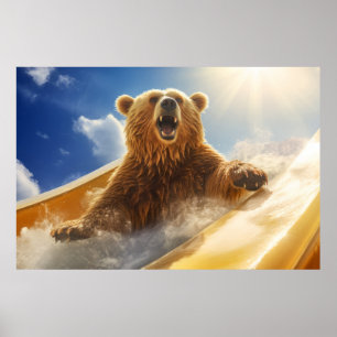 Grizzly Bär Animal Fun Water Rutsche glückliche Ze Poster