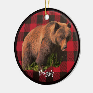 Grizzly Bär Buffalo Karierte Keramik Ornament
