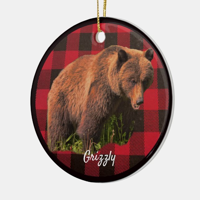 Grizzly Bär Buffalo Karierte Keramik Ornament (Links)
