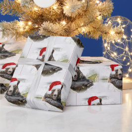 Grizzly Bär mit dem Weihnachtsmann-Hut Geschenkpapier