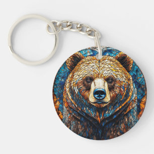 Grizzly-Bär-Porträt in einer Glasmalerei Schlüsselanhänger