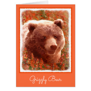 Grizzly Bären Cub in Fireweed Painting Wildlife Ar