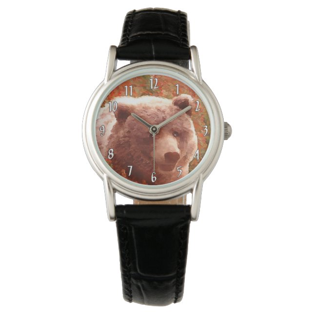 Grizzly Bären Cub in Fireweed Painting Wildlife Ar Armbanduhr (Vorderseite)