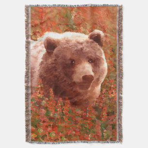 Grizzly Bären Cub in Fireweed Painting Wildlife Ar Decke