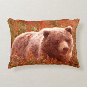 Grizzly Bären Cub in Fireweed Painting Wildlife Ar Dekokissen