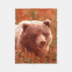 Grizzly Bären Cub in Fireweed Painting Wildlife Ar Fleecedecke