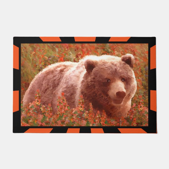 Grizzly Bären Cub in Fireweed Painting Wildlife Ar Fußmatte (Vorderseite)