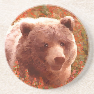 Grizzly Bären Cub in Fireweed Painting Wildlife Ar Getränkeuntersetzer