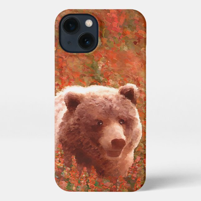 Grizzly Bären Cub in Fireweed Painting Wildlife Ar iPhone Hülle (Rückseite)