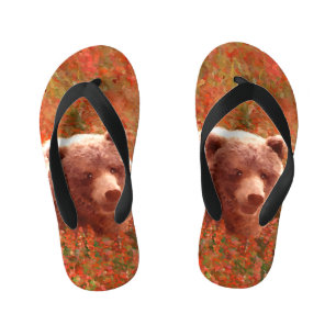 Grizzly Bären Cub in Fireweed Painting Wildlife Ar Kinderbadesandalen