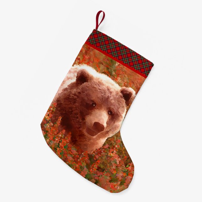 Grizzly Bären Cub in Fireweed Painting Wildlife Ar Kleiner Weihnachtsstrumpf (Vorderansicht (hängend))