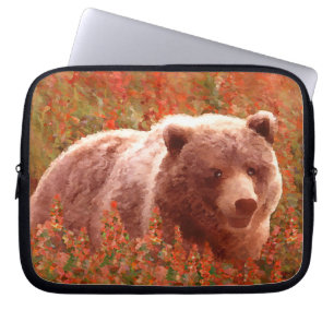 Grizzly Bären Cub in Fireweed Painting Wildlife Ar Laptopschutzhülle