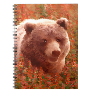 Grizzly Bären Cub in Fireweed Painting Wildlife Ar Notizblock