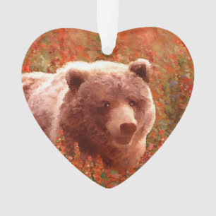 Grizzly Bären Cub in Fireweed Painting Wildlife Ar Ornament