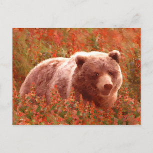 Grizzly Bären Cub in Fireweed Painting Wildlife Ar Postkarte