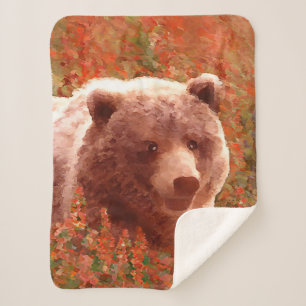 Grizzly Bären Cub in Fireweed Painting Wildlife Ar Sherpadecke