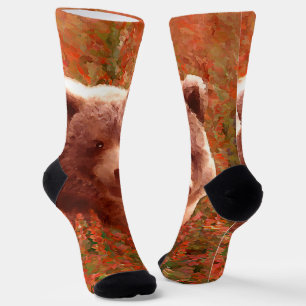 Grizzly Bären Cub in Fireweed Painting Wildlife Ar Socken