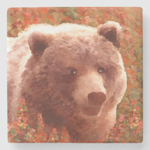 Grizzly Bären Cub in Fireweed Painting Wildlife Ar Steinuntersetzer