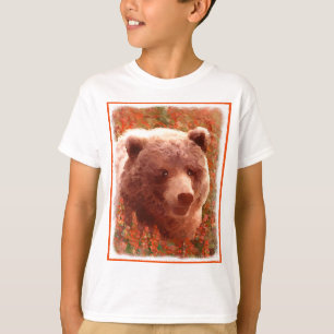 Grizzly Bären Cub in Fireweed Painting Wildlife Ar T-Shirt
