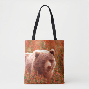Grizzly Bären Cub in Fireweed Painting Wildlife Ar Tasche