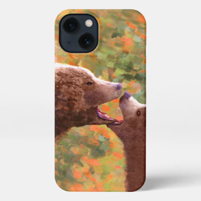 Grizzly Bären Mama und Cub Painting Art iPhone Hülle (Rückseite)