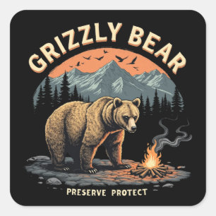 Grizzly-Bären schützen und bewahren Quadratischer Aufkleber