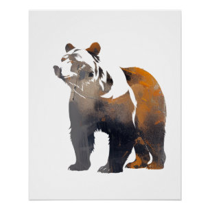 Grizzly Bären Wildlife Nature Silhouette Style Poster